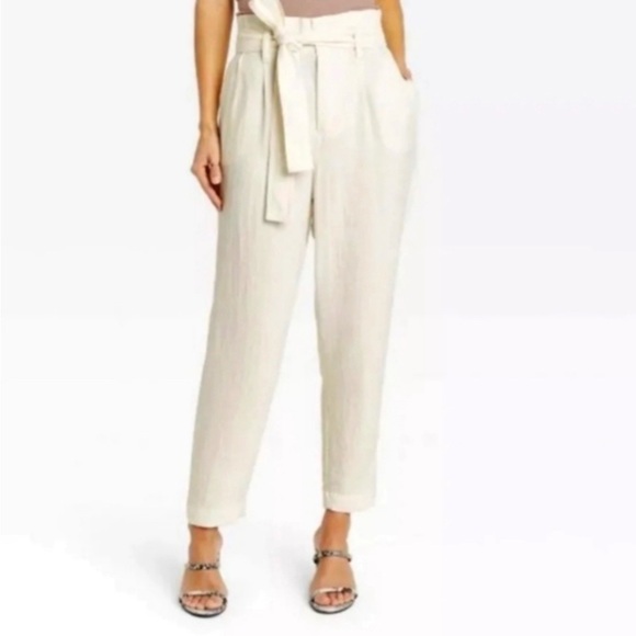 A new day cream bag waist tapered leg belted ankle pants size small (A-2) - Picture 1 of 7